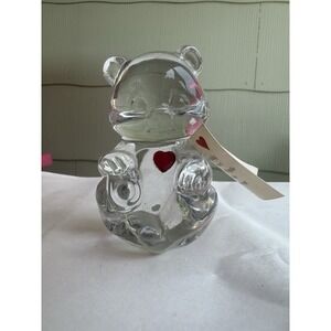 VINTAGE FENTON ART GLASS JULY BIRTHDAY BEAR WITH RUBY HEART FIGURINE WITH TAG